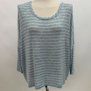 It's Our Time Women's Top X-Large Blue White Striped Buttons on Back